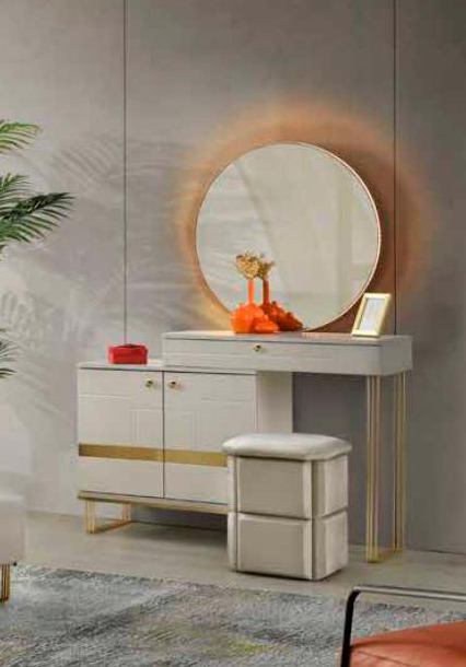 Dressing table with mirror white gold two-tone modern rectangular design