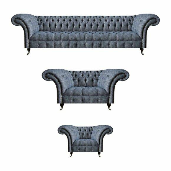 Light grey Chesterfield sofas designer set living room couches 3pcs