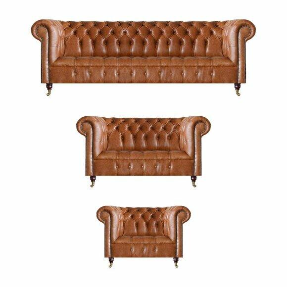 Light brown Chesterfield seating set living room complete sofas 3pc set