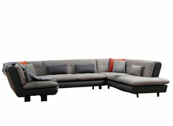 Corner sofa U-shape living room textile material with cushions modern design style