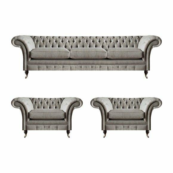 Modern Chesterfield seating set textile sofas armchairs upholstery furniture 3pcs