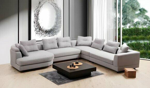 U-shape living room corner sofa L-shape modern design style textile material white