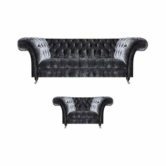 Chesterfield upholstered furniture living room textile three-seater noble armchair 2pcs
