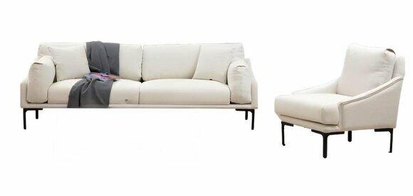 Living room set 2-piece 3-seater sofa armchair white textile living room modern