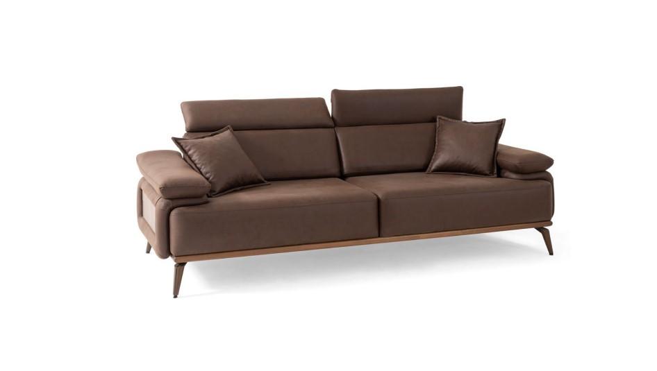 Brown leather sofa designer 3-seater upholstered couch modern living room furniture