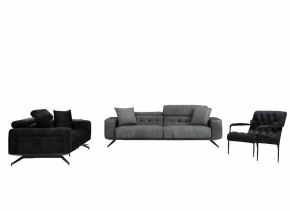 Living room Black-gray sofa set Modern 3-seater armchair Two-seater