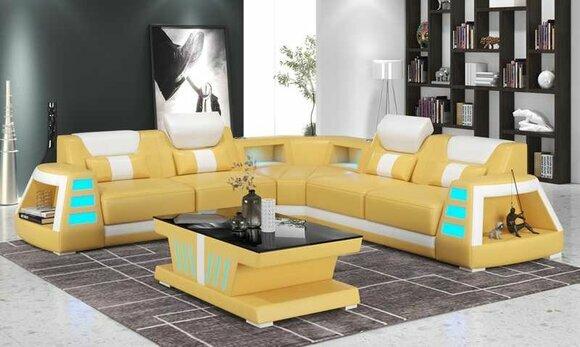 Luxury corner sofa leather sofa L shape couch sofa yellow couches corner set