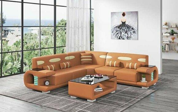 Corner sofa leather sofa L shape couch sofa brown luxury modern corner set