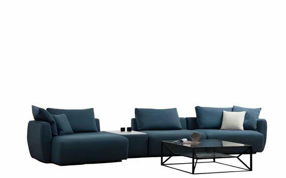 Luxury Blue Corner Sofa Modern L Shape Couch Living Room Upholstered Sofa