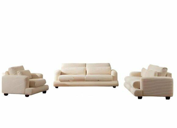 Designer fabric sofa set white luxury seating furniture textile three-seater 3pcs