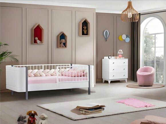 Modern children\'s room white set children\'s bed white furniture set chest of drawers wood