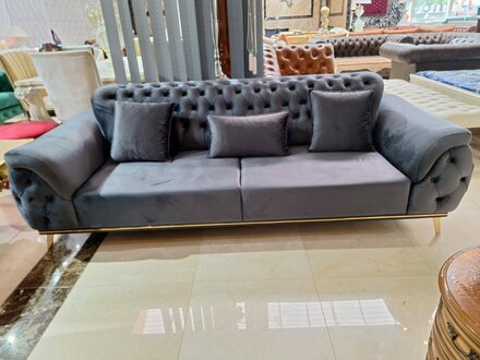 Gray Sofa 3-Seater Fabric Wood Modern Chesterfield Design Luxury Immediately