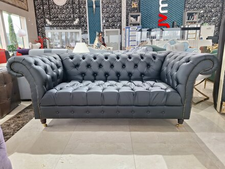 Black Sofa 3-Seater Fabric Wood Modern Chesterfield Design Luxury Immediately