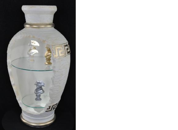 Decorative showcase in antique greek vase style with glass shelves, model - 6861 on stock