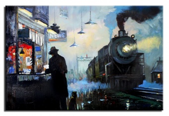Steam train in the twilight Handmade oil paintings Canvas G16811