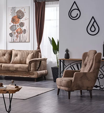 Beige Sofa 3-seater Living Room Fabric Modern Luxury Three-seater Couch