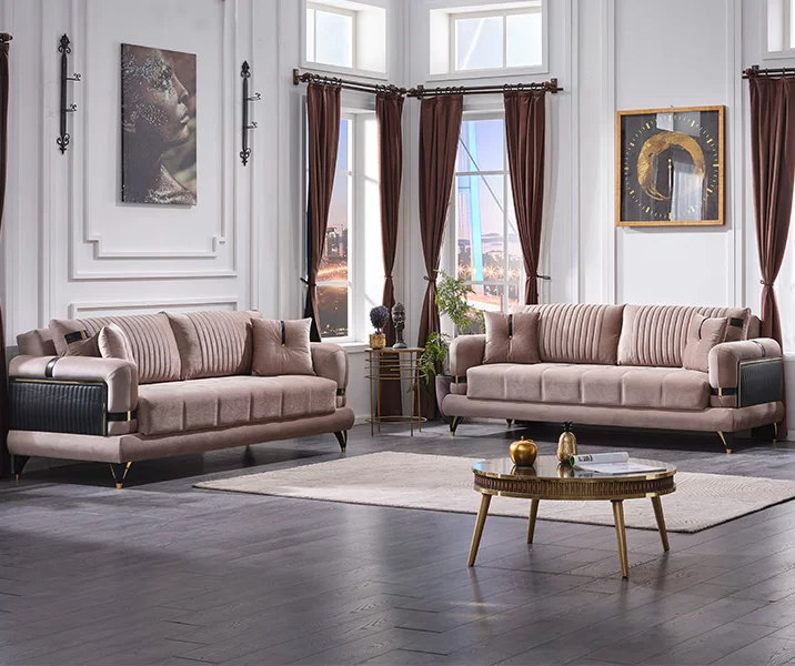 Living room 2x sofa three-seater modern couch set beige luxury design