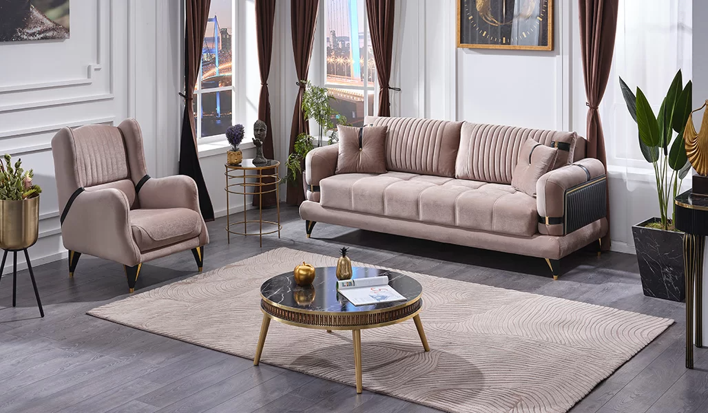 Couch set sofa set 3+1 seater modern living room beige upholstered furniture