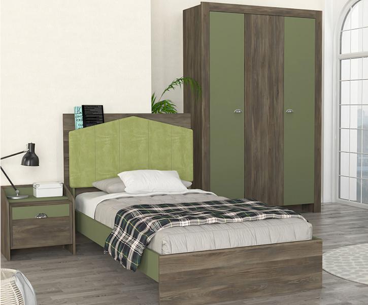 Youth room set bed bedside table wardrobe children\'s furniture set green 3-piece