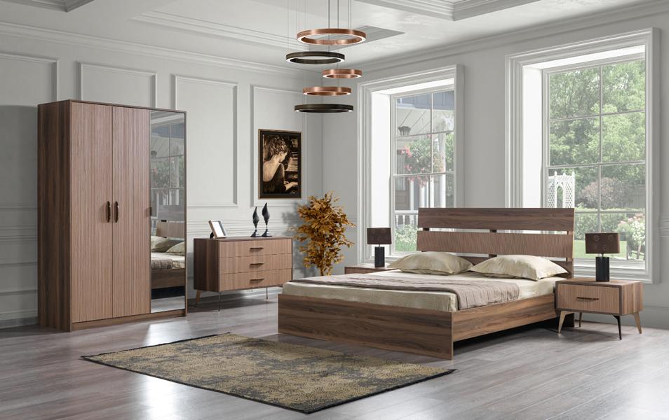 Bedroom furniture complete set: bed, 2 nightstands, cabinet, 5 pieces.