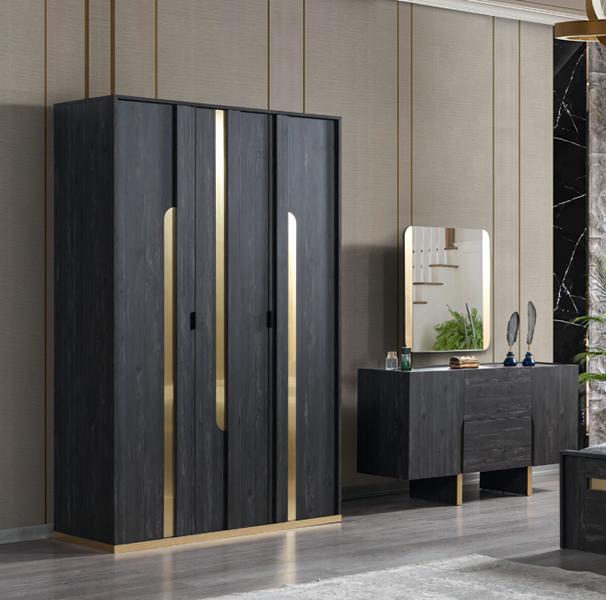 2-piece bedroom set wardrobe + chest of drawers modern furniture style black