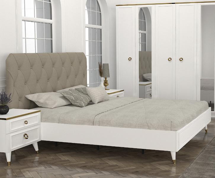 Modern upholstered bed bed frame double bed 180x200 beige matrimonial bed