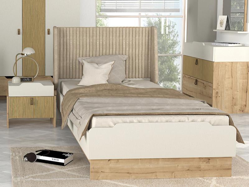 Youth Room 2-piece Set Bed + Nightstand Modern Furniture Children\'s Room Style Beige