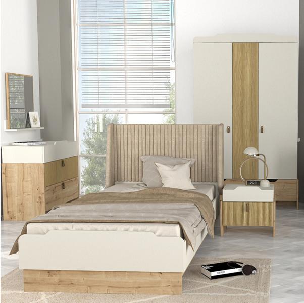 Youth room set bed nightstand wardrobe dresser mirror 5-piece children\'s furniture