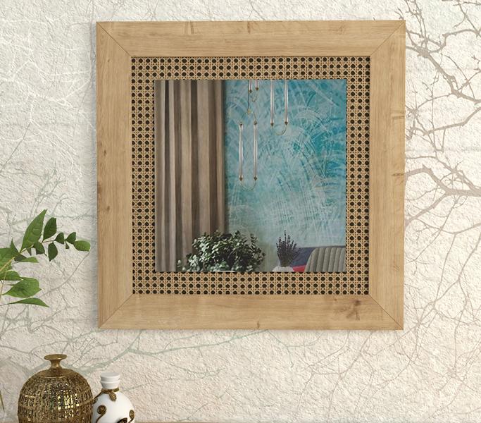 Bedroom mirror glass surface brown stylish square light wood