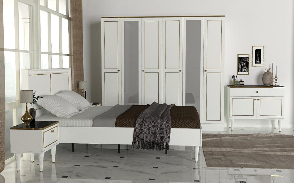 Bedroom furniture complete set bed 2 nightstands cabinet white 5 pieces
