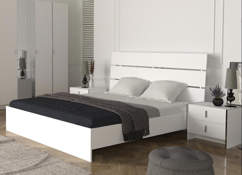 Luxury Bed Bedroom Furniture 2x Nightstands Set Furnishing Beds White 3-piece.
