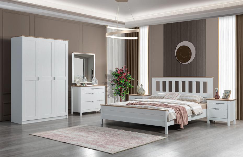 Complete bedroom set wardrobe bed chest of drawers nightstands white 5-piece