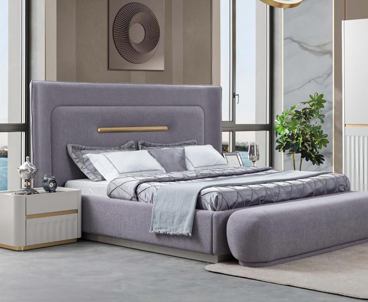 Bed Double Bed Luxury Gray Modern Design Bedroom Furniture Decor
