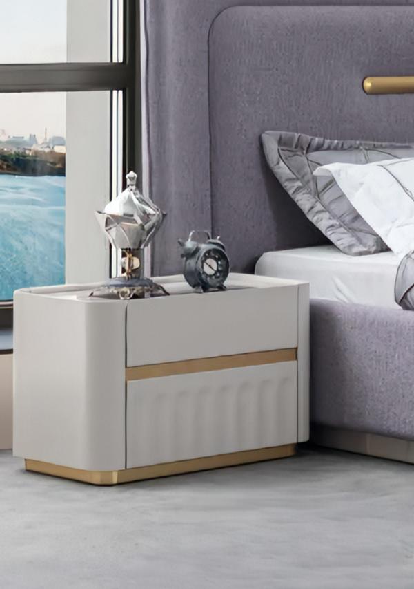 Nightstand Wooden Furniture Gray Bedroom Modern Design Luxury Bedside Tables