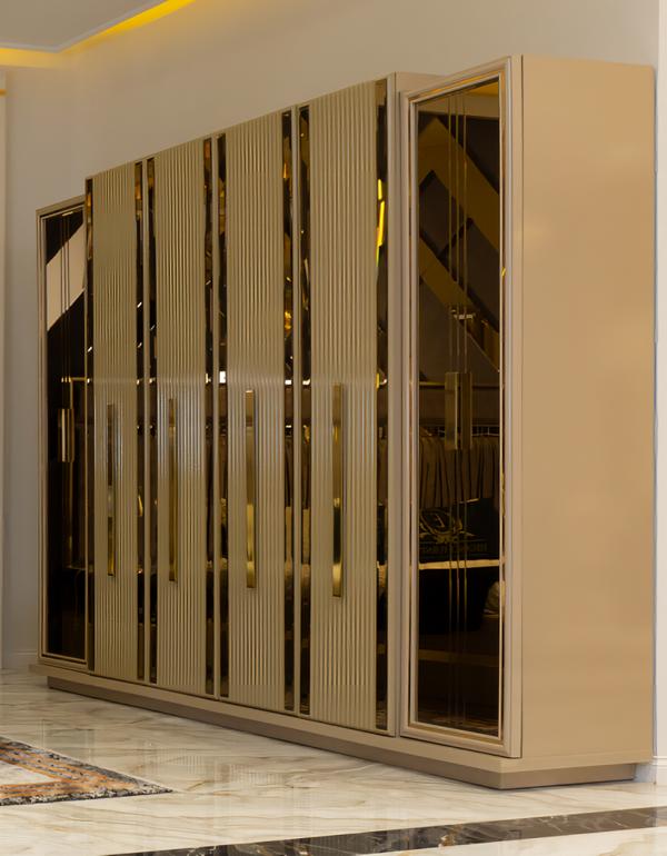 Luxury wardrobes, closet, bedroom, wooden cabinet, modern wooden furniture.