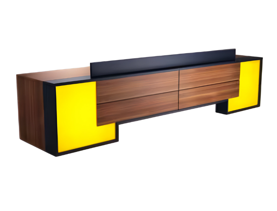 Modern brown yellow reception desk wooden table wooden tabletop table