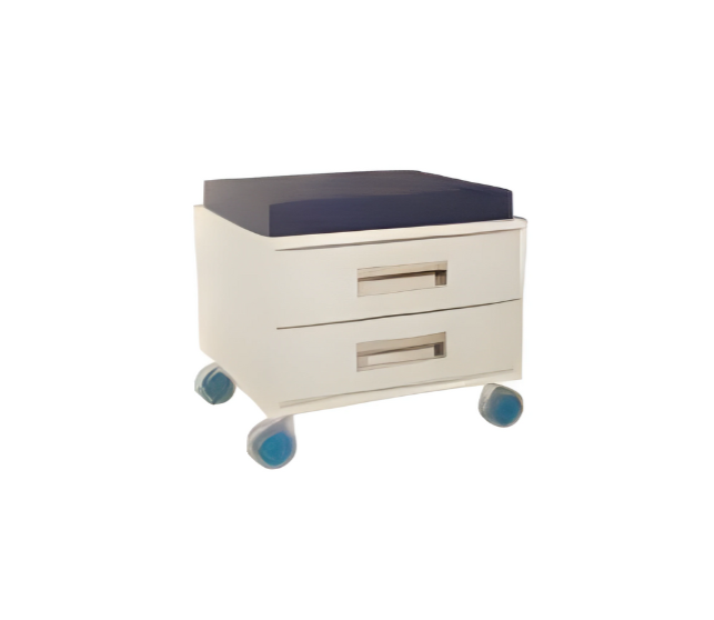 Stylish white dresser with upholstered seat, drawers, storage space.