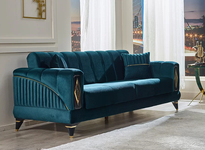 Upholstered Furniture Green Sofa 3-Seater Living Room Upholstered Three-Seater Couch Green