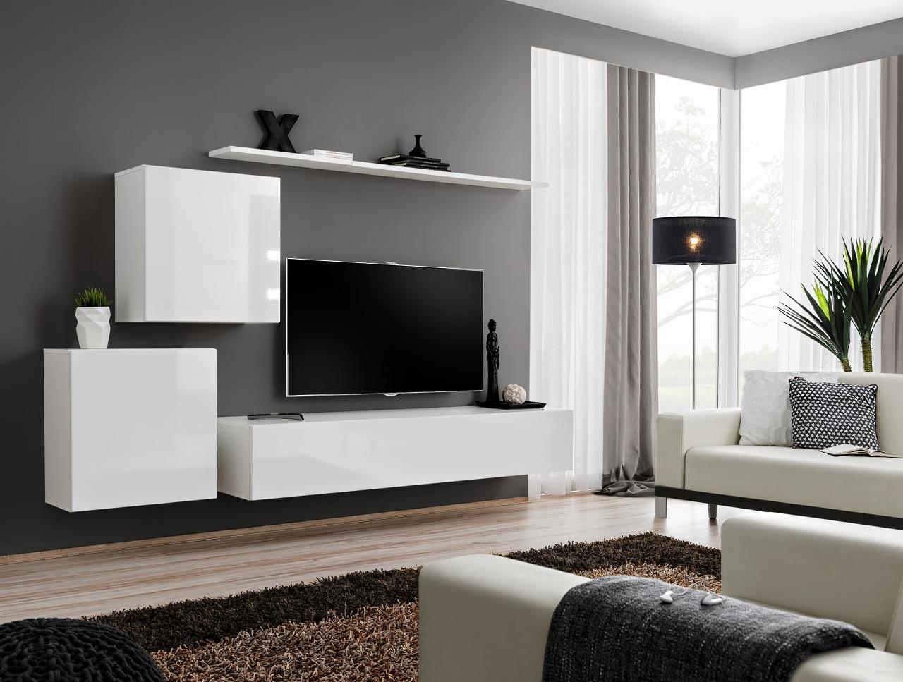 Luxury white living wall design sideboard furniture wall cabinet TV stand shelves