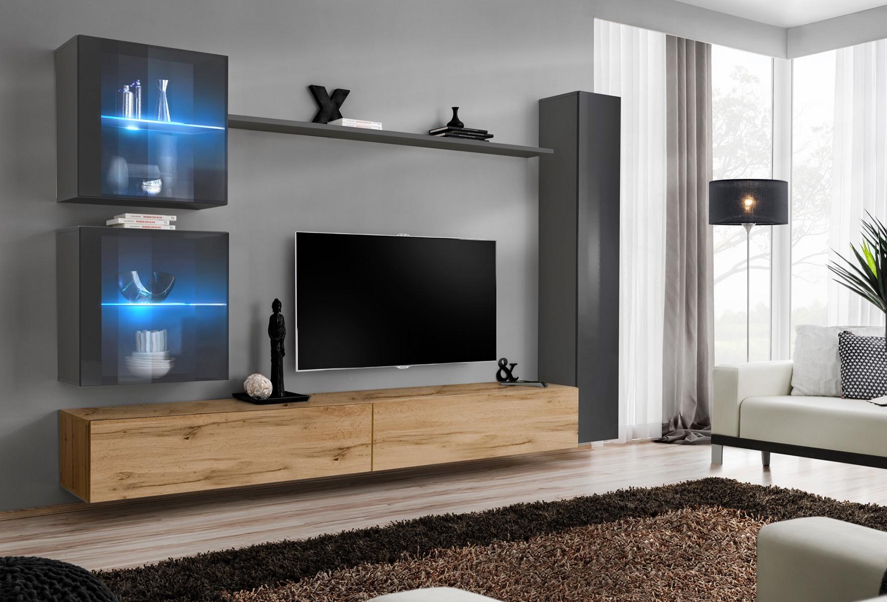 Modern living room wall unit sideboard gray furniture wall cabinet TV stand