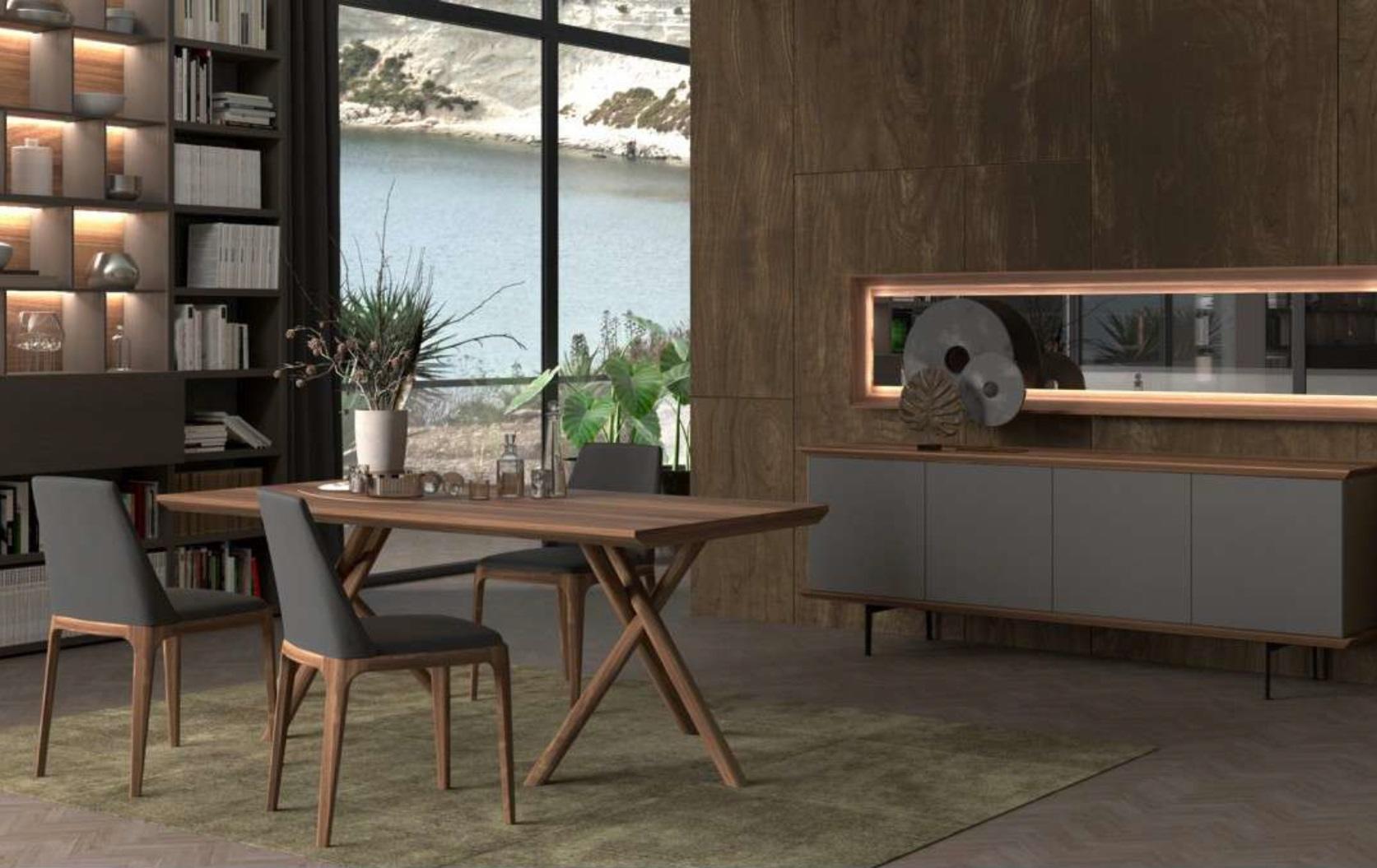 Wooden furniture dining room set luxury table chairs sideboard mirror