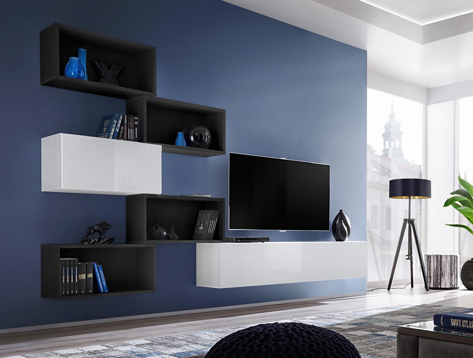 Modern wall unit black designer living room furniture wood TV stand