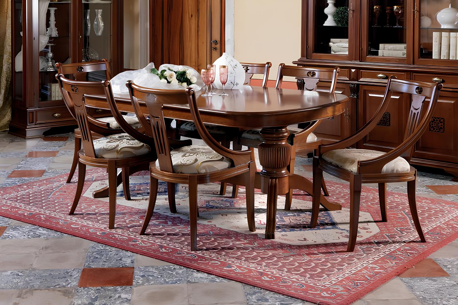 Complete Set Dining Table + 6 Chairs Dining Room Set Dining Group Wooden Table 7-piece