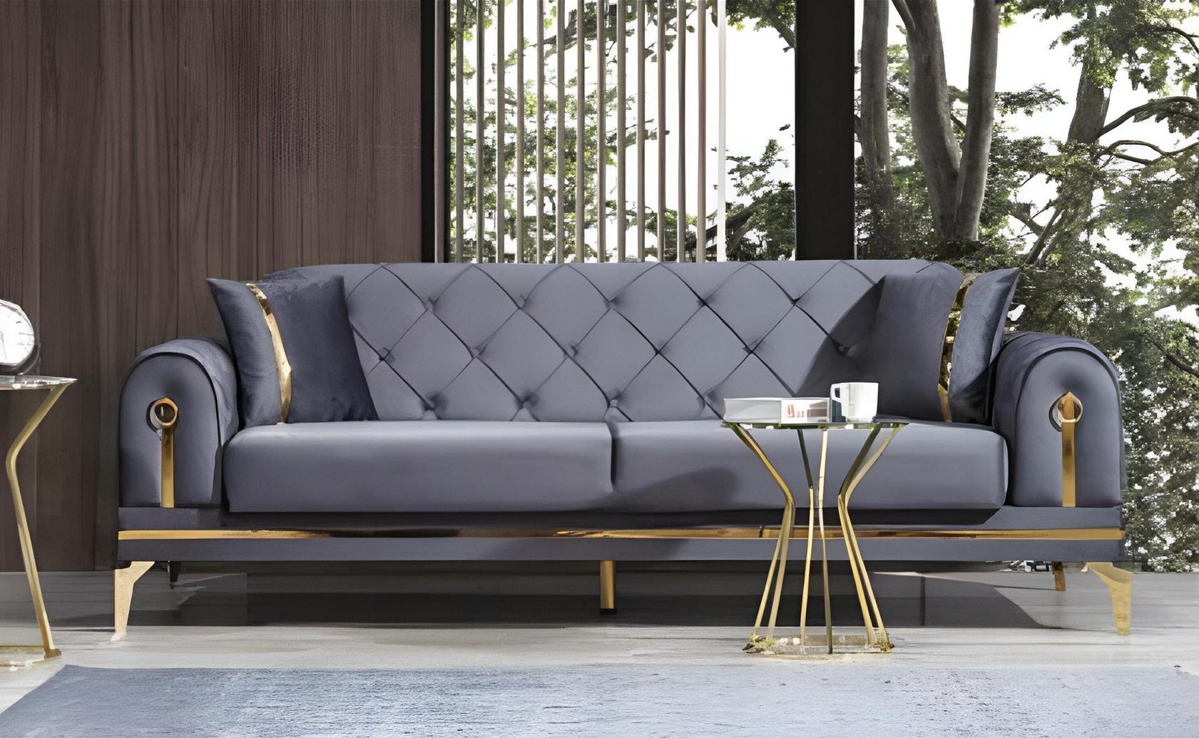 Chesterfield Gray Fabric Sofa Designer Living Room Three-Seater Textile 3-seater