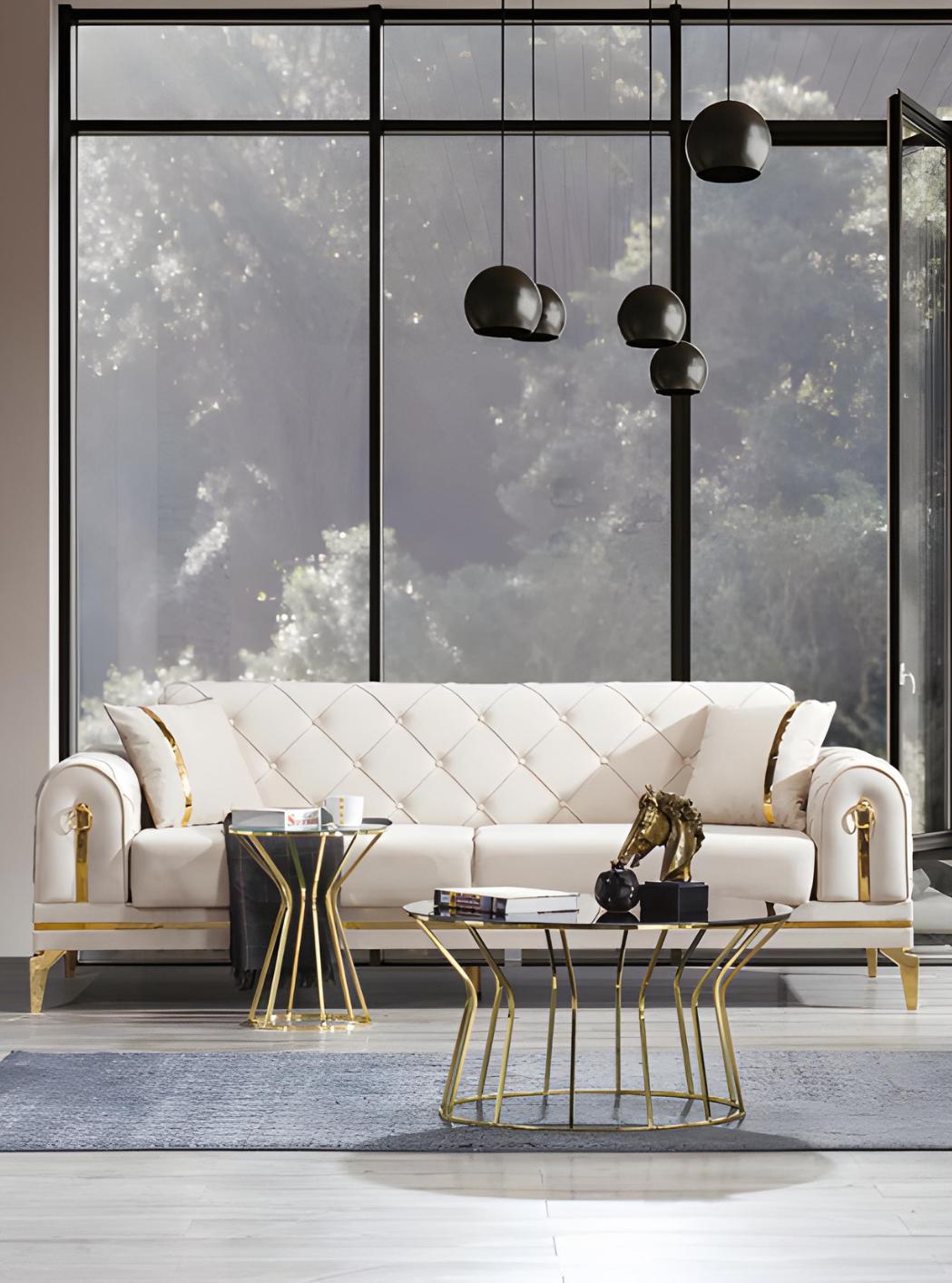 Chesterfield Stainless Steel Couch White Living Room Three-Seater Luxury Furniture