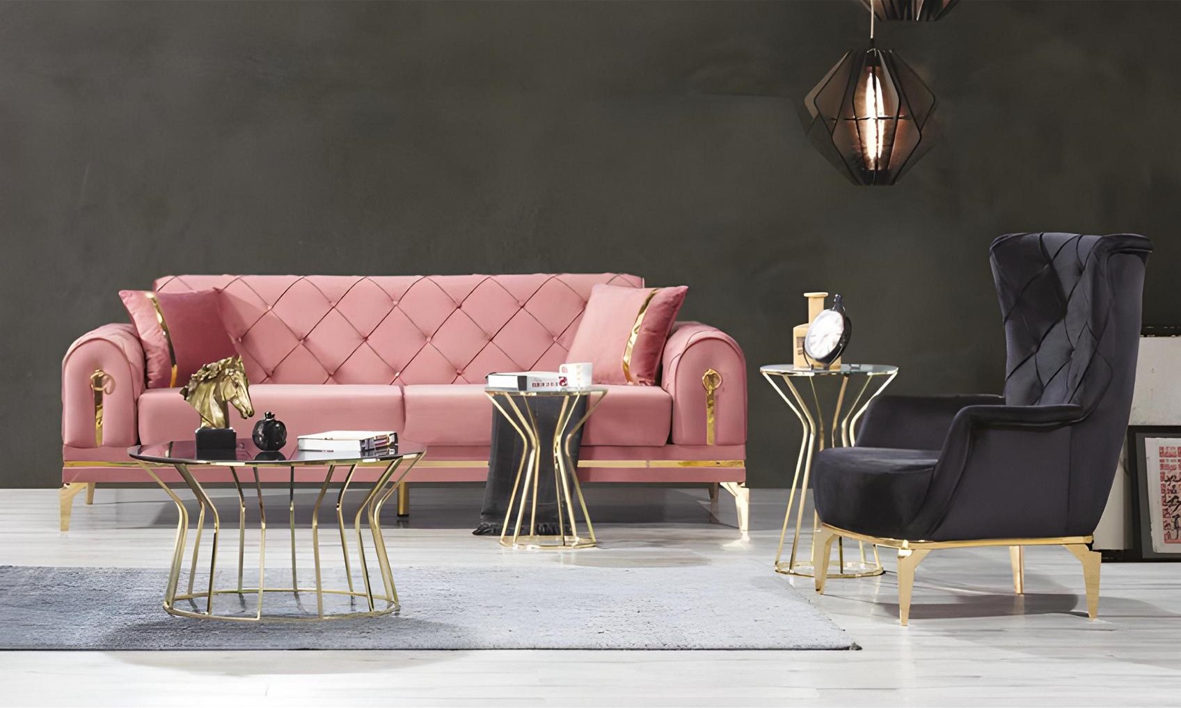 Chesterfield Rosa Stainless Steel Sofa Modern Upholstered Couch Luxury Three-Seater