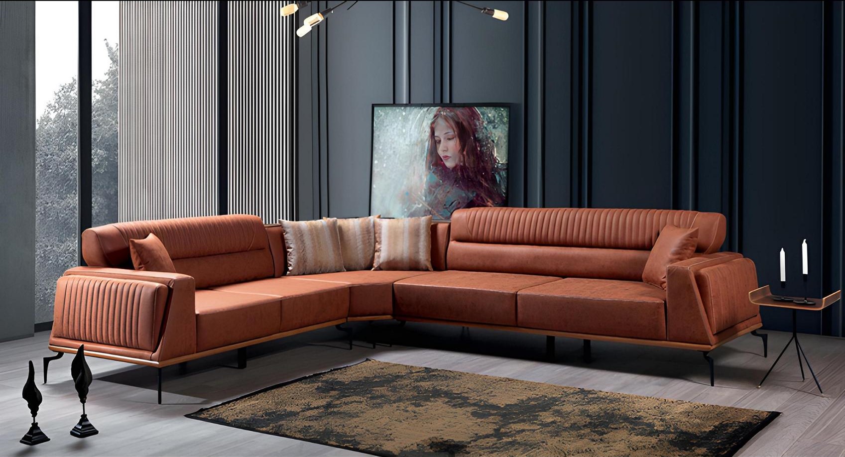 Brown corner sofa designer living landscape luxurious L-shaped sofa furniture