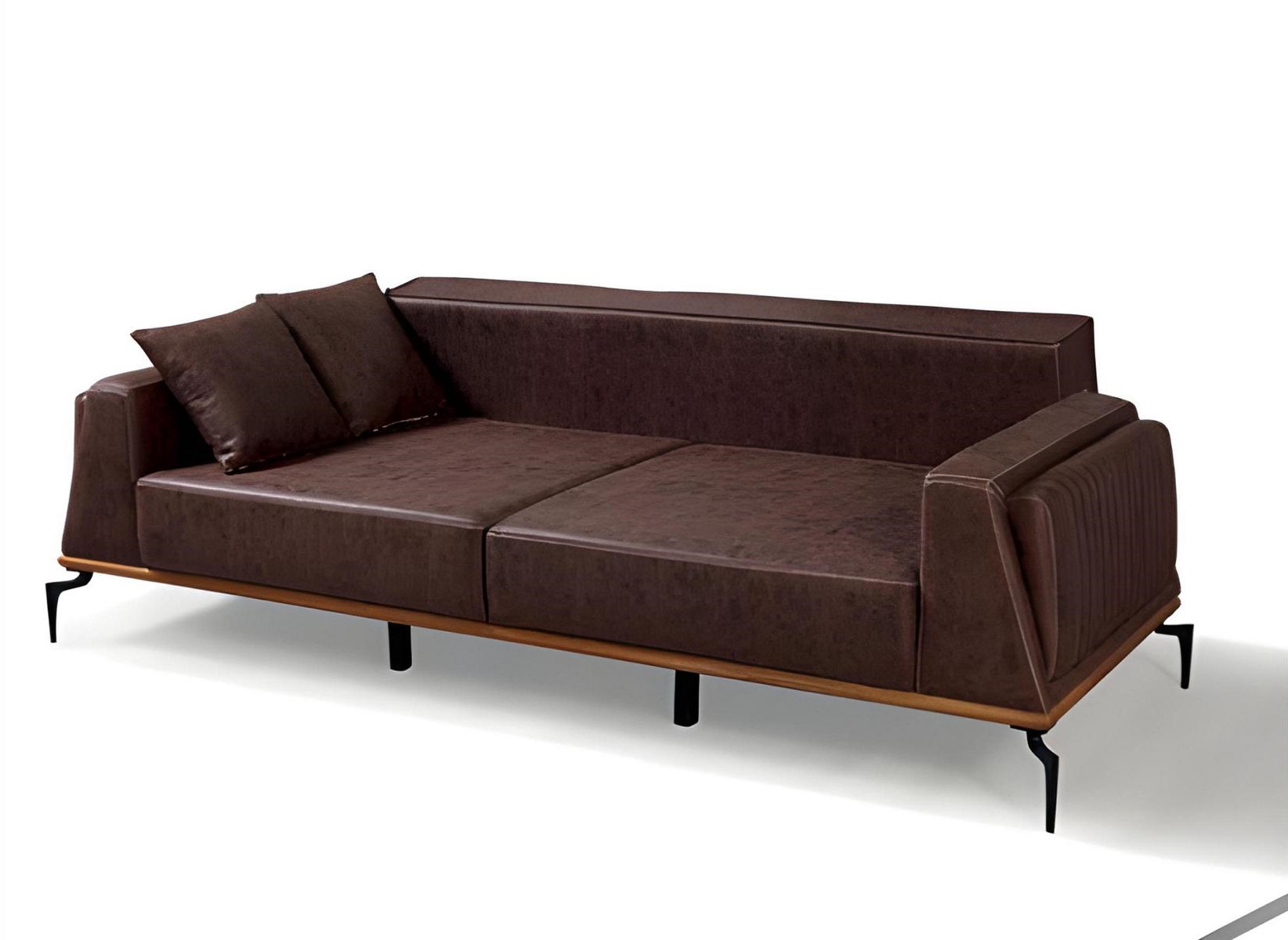 Brown leather 3-seater designer seating furniture living room triple seat luxury furniture