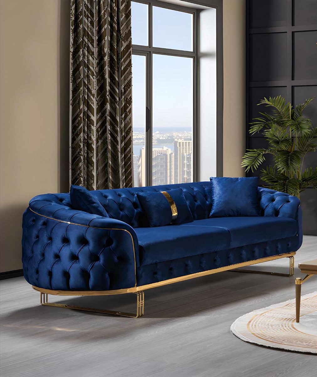 Blue Chesterfield three-seater living room 3-seater sofa upholstered furniture