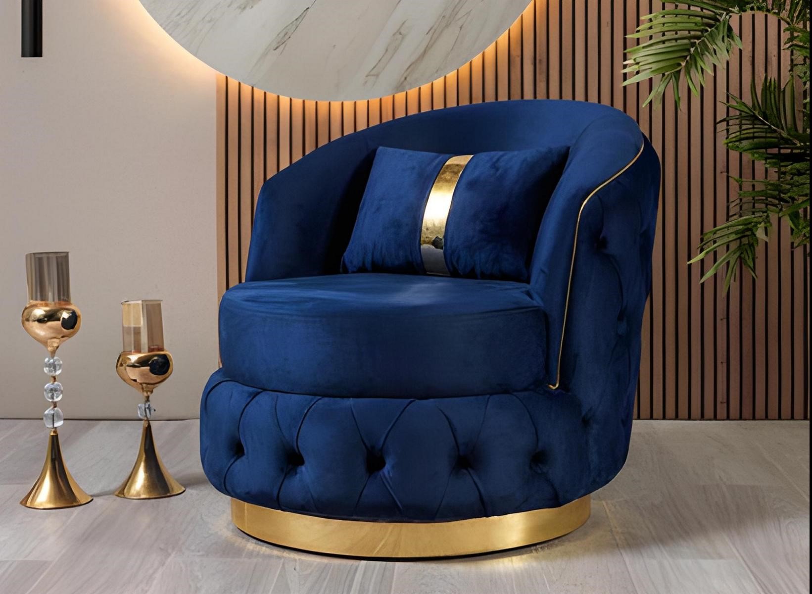 Blue Chesterfield armchair stainless steel frame living room upholstered furniture
